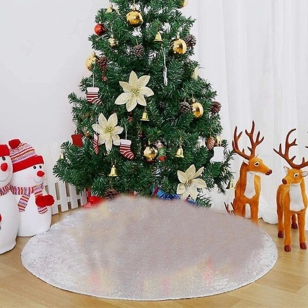 Joulun pyöreä hame Matta Glitter Metallic Sequins Lattiamatto Xmas Decor hinta ja tiedot | Isot matot | hobbyhall.fi