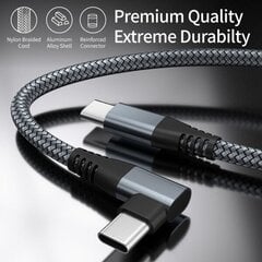 USB-C-kaapeli kulmaliittimellä 60 W pikalaturi Harmaa 3 m hinta ja tiedot | Kaapelit ja adapterit | hobbyhall.fi