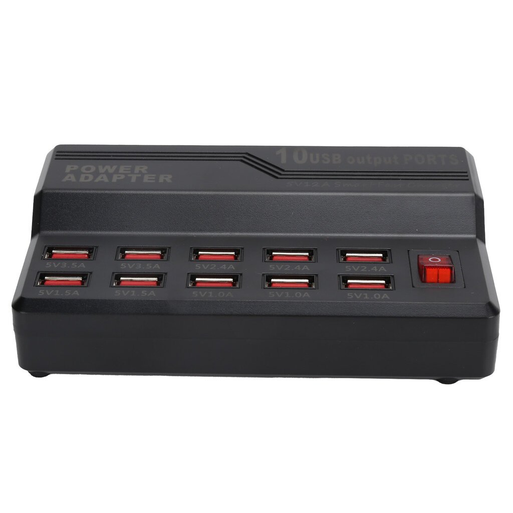 USB Smart Charger 10?Portit 12A Pikalatausasema Power Hub Strip Plug Dock Lock 100?240V hinta ja tiedot | Puhelimen laturit | hobbyhall.fi