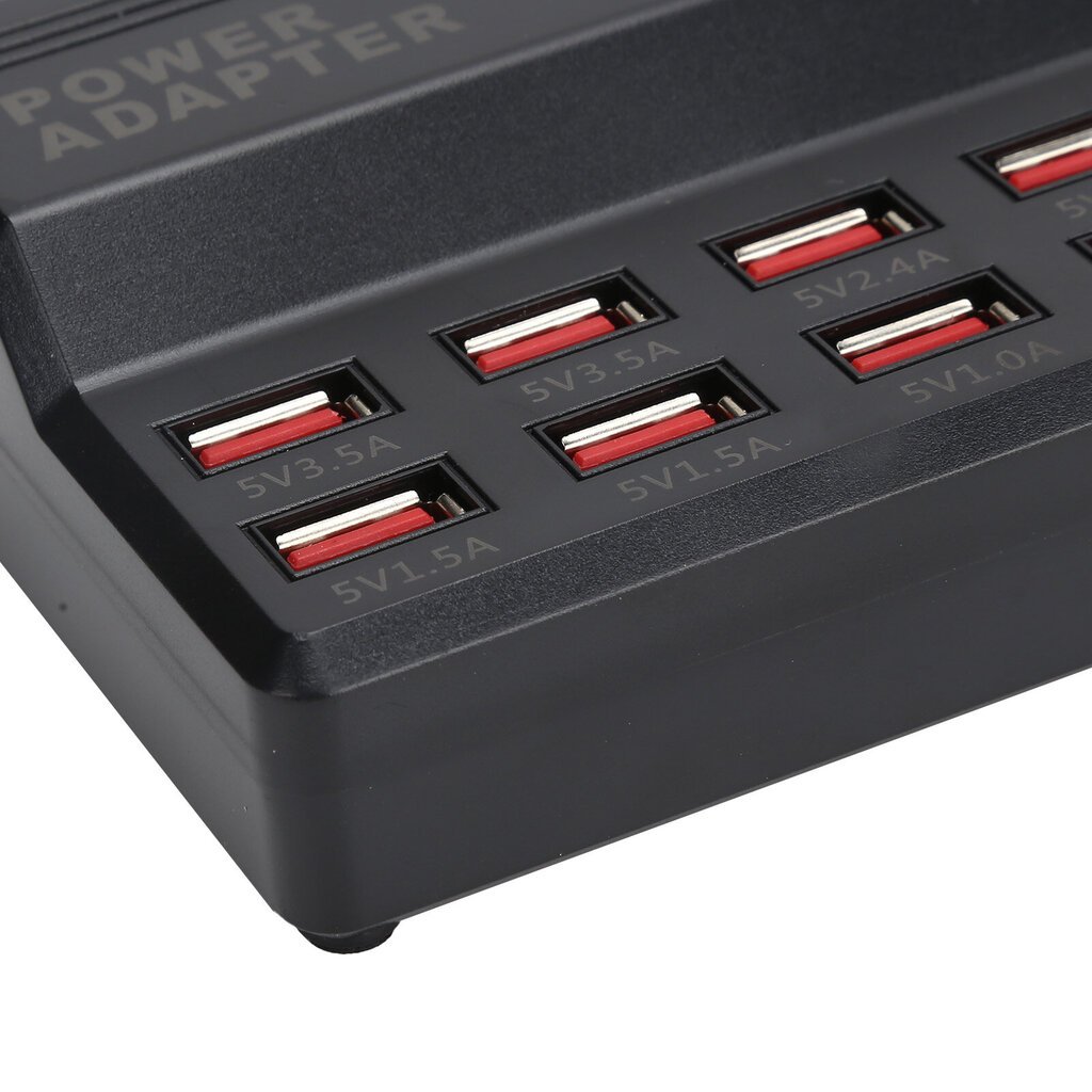 USB Smart Charger 10?Portit 12A Pikalatausasema Power Hub Strip Plug Dock Lock 100?240V hinta ja tiedot | Puhelimen laturit | hobbyhall.fi