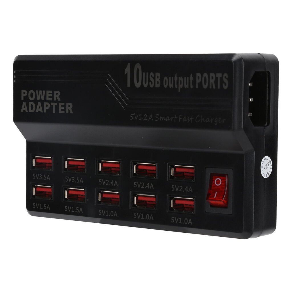 USB Smart Charger 10?Portit 12A Pikalatausasema Power Hub Strip Plug Dock Lock 100?240V hinta ja tiedot | Puhelimen laturit | hobbyhall.fi