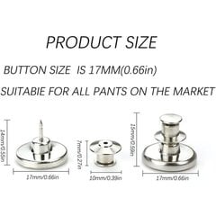 Irrotettavat farkkunapit 10 Pack Perfect Fit Button hopea hinta ja tiedot | Rintakorut | hobbyhall.fi