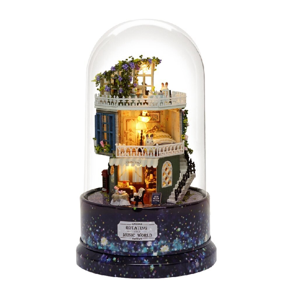 Creative DIY Dollhouse Dream House Miniature Rotate Music Box pölysuojalla LED-valolla hinta ja tiedot | Piharakennukset | hobbyhall.fi