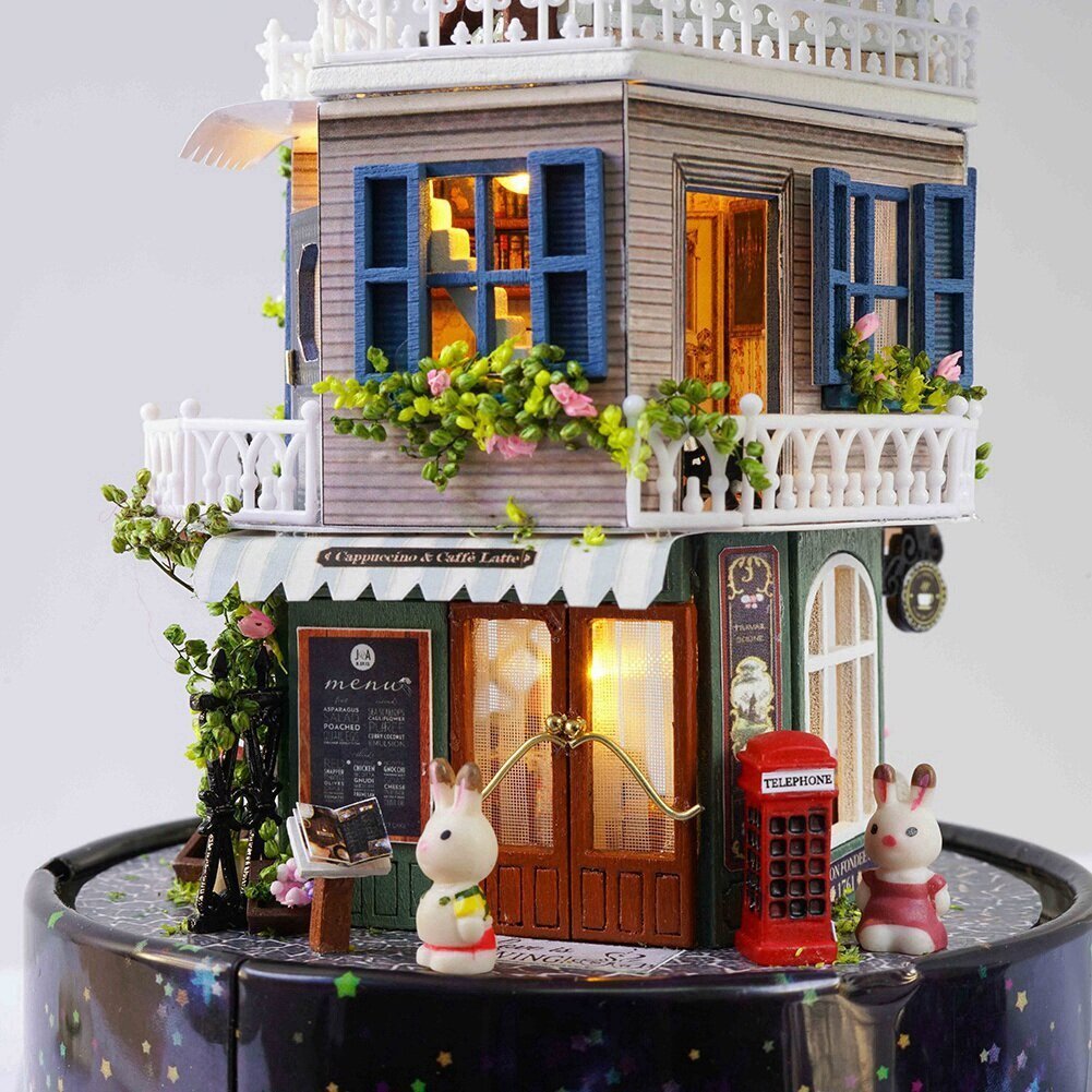 Creative DIY Dollhouse Dream House Miniature Rotate Music Box pölysuojalla LED-valolla hinta ja tiedot | Piharakennukset | hobbyhall.fi