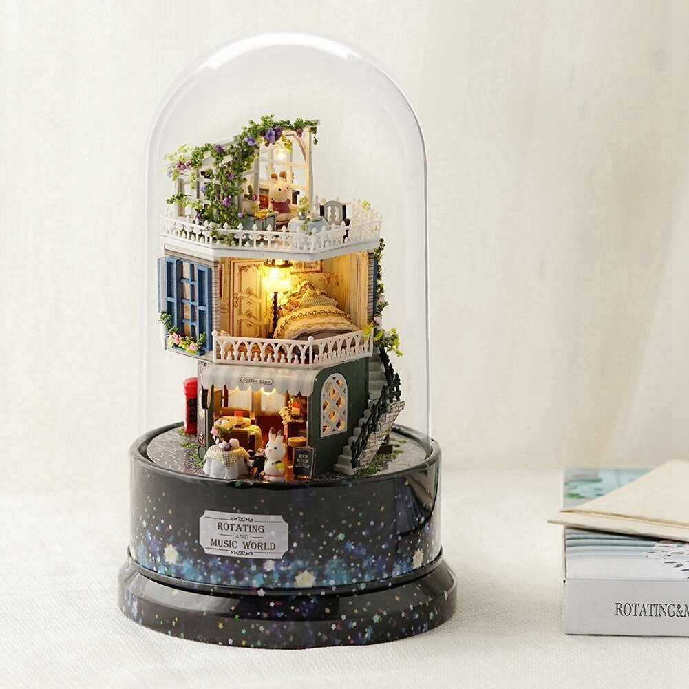 Creative DIY Dollhouse Dream House Miniature Rotate Music Box pölysuojalla LED-valolla hinta ja tiedot | Piharakennukset | hobbyhall.fi