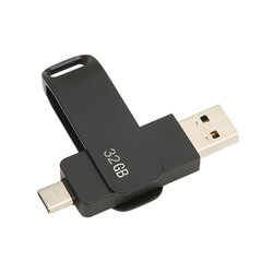 Puhelimen Memory Stick USB 3.0 Type C 2 in 1 Metallinen pyörivä kannettava flash-asema tablet-laitteille Kuvien tallennustila Musta 32 Gt hinta ja tiedot | Muistitikut | hobbyhall.fi