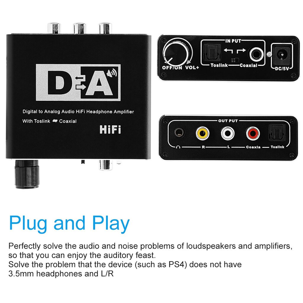 110-240 V digitaali-analogikuitumuunnin 5.1 audiodekooderi ääniaudiosovitin (EU) hinta ja tiedot | Kaapelit ja adapterit | hobbyhall.fi