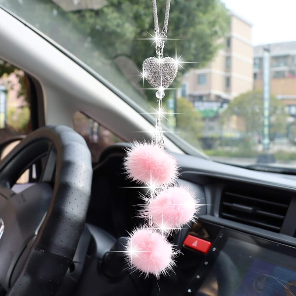 Auton sisäosat, Bling-autopeilikorut, Love Heart & Pink Pehmopallo hinta ja tiedot | Auton sisätilatarvikkeet | hobbyhall.fi