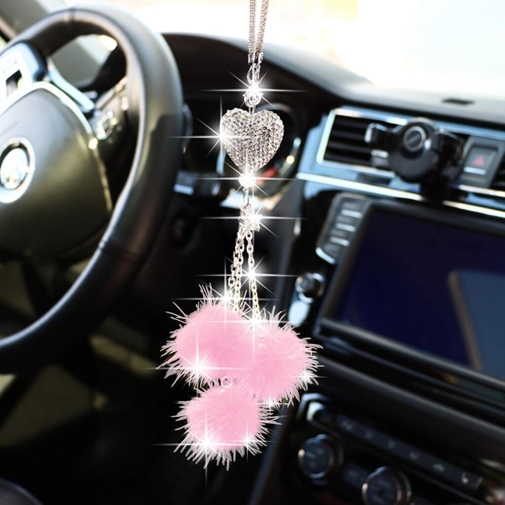 Auton sisäosat, Bling-autopeilikorut, Love Heart & Pink Pehmopallo hinta ja tiedot | Auton sisätilatarvikkeet | hobbyhall.fi