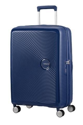 American Tourister keskikokoinen matkalaukku Soundbox Spinner Expandable 67cm, sinine hinta ja tiedot | Matkalaukut ja -kassit | hobbyhall.fi