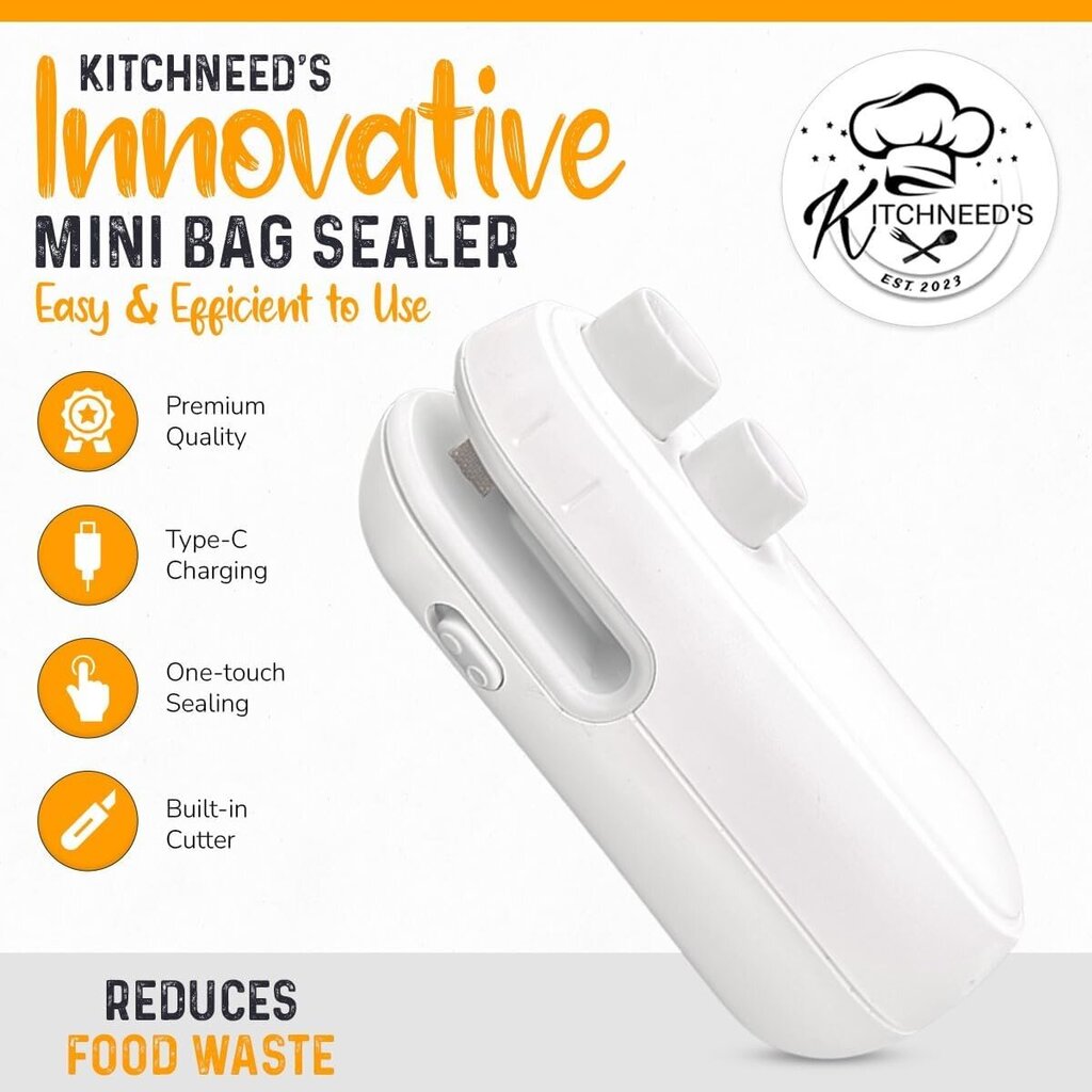 MINI BAG SEALER, säilytä tuoreus ja vähennä ruokahävikkiä, 2-in-1 tiiviste ja leikkuri, ladattava, nopea ja helppo hinta ja tiedot | Vakuumikoneet | hobbyhall.fi