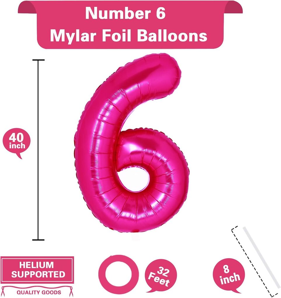 40 tuuman jättiläinen kuuma vaaleanpunainen numero 6 ilmapallo, helium Mylar -folionumero ilmapallot syntymäpäiväjuhliin, 6-vuotissyntymäpäiväkoristeet lapsille, vuosipäiväjuhlakoristeet (Hot Pink numero 6) hinta ja tiedot | Ilmapallot | hobbyhall.fi