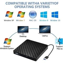 Ulkoinen USB 3.0 CD-DVD-asema, ulkoinen CD/DVD/RW/ROM-poltin suureen järjestelmään siirtämistä varten Windows 10/8/7/XP/Vista/Linux/Mac OS/PC hinta ja tiedot | Kannettavien tietokoneiden lisätarvikkeet | hobbyhall.fi