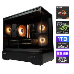 Tietokone MonsterX Ryzen 5 7600 32GB 1TB NVME RTX4070Super hinta ja tiedot | Pöytätietokoneet | hobbyhall.fi