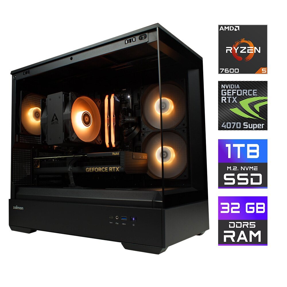 Tietokone MonsterX Ryzen 5 7600 32GB 1TB NVME RTX4070Super hinta ja tiedot | Pöytätietokoneet | hobbyhall.fi