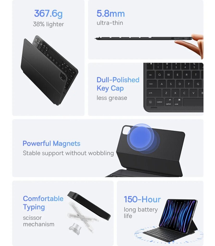 Baseus Magic iPad Keyboard -kotelo - iPad 10 Gen 10.9:lle hinta ja tiedot | Tablettien kotelot ja muut tarvikkeet | hobbyhall.fi