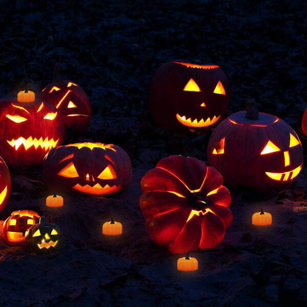 Halloween 12-pack LED Pumpkin kynttilä, Jack-O'-Lantern, pieni oranssi välkkyvä teevalo, Halloween, syysjuhlien koristeet hinta ja tiedot | Hauskat juhlapelit ja -tuotteet | hobbyhall.fi