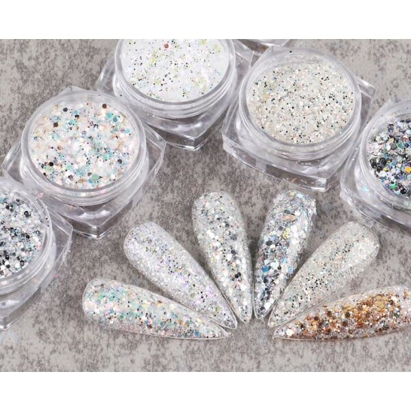 6 kpl kynsi glitter glitteriä, kynsikoristeita Multicolor hinta ja tiedot | Manikyyri- ja pedikyyritarvikkeet | hobbyhall.fi