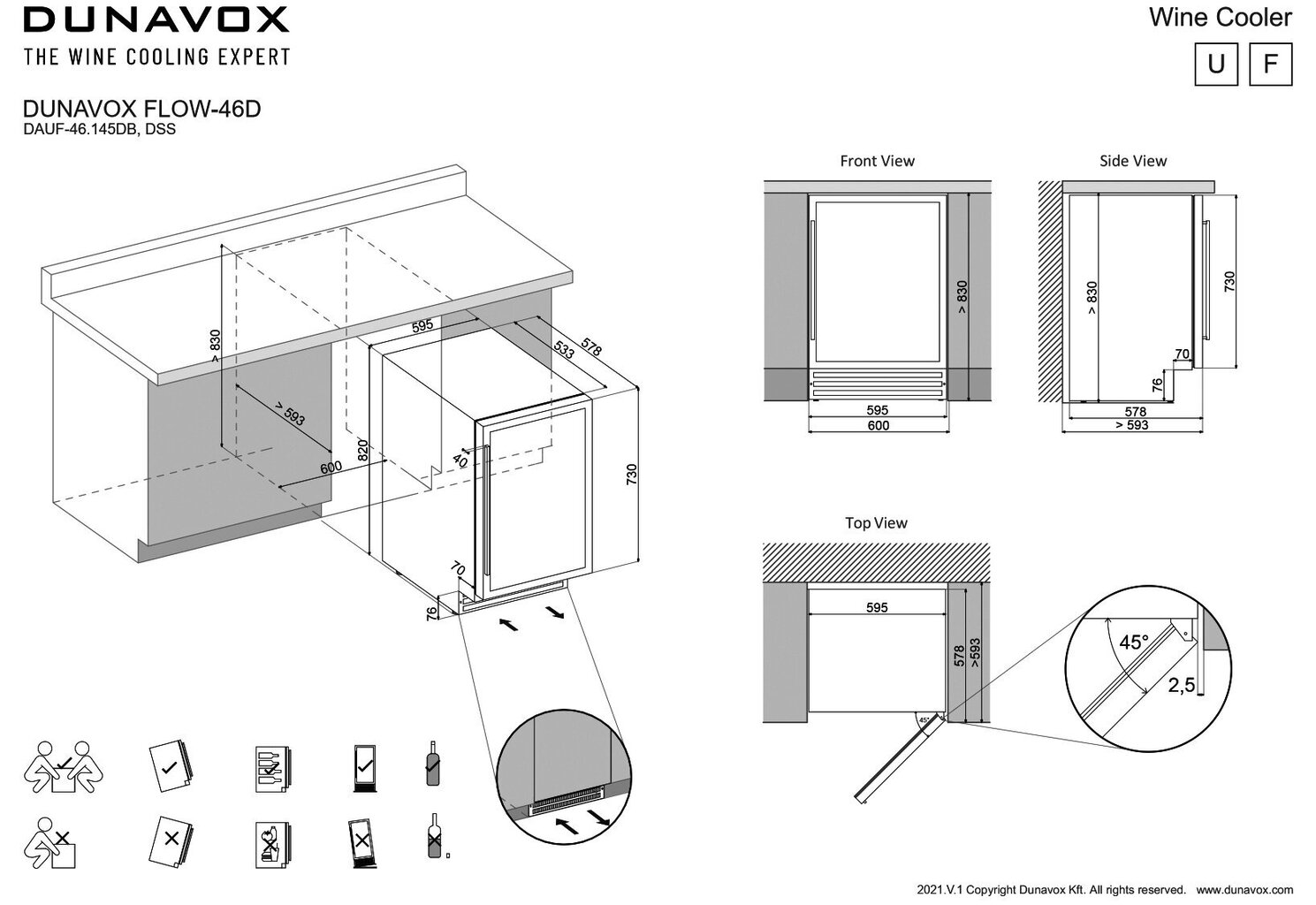 Dunavox DAUF-46.145DB hinta ja tiedot | Viinikaapit | hobbyhall.fi