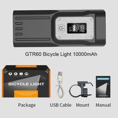 (8 LED 10000mAh GTR60) Tehokas polkupyörän valo OLED-näyttö 10000mAh ladattava polkupyörän ajovalon taskulamppu Type-C lataus 2000 LM lamppu hinta ja tiedot | Moottoripyörien lisätarvikkeet | hobbyhall.fi