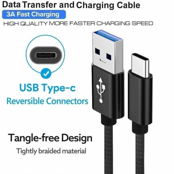 2 kpl USB C -kaapeli Type C -pikalatauskaapeli Samsung Galaxy A12 / A32 / A42 / A52 / A72 -nailon Android -puhelimen laturi (1 m, musta) hinta ja tiedot | Paristolaturit | hobbyhall.fi