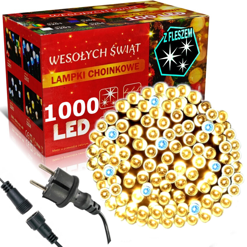 Joululampun lämmin valkoinen 1000 LED flash-toiminnolla hinta ja tiedot | Jouluvalot | hobbyhall.fi