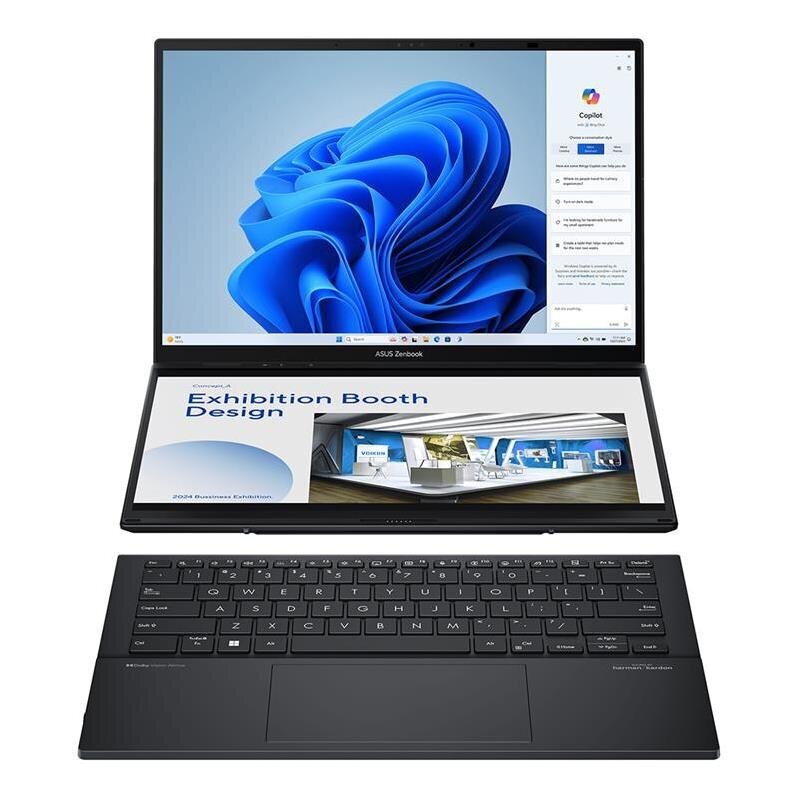 ASUS Zenbook DUO, 2x 14'', 3K, OLED, kosketus, 120 Hz, Ultra 9, 32 GB, 1 TB, ENG, inkwell gray - Kannettava tietokone hinta ja tiedot | Kannettavat tietokoneet | hobbyhall.fi