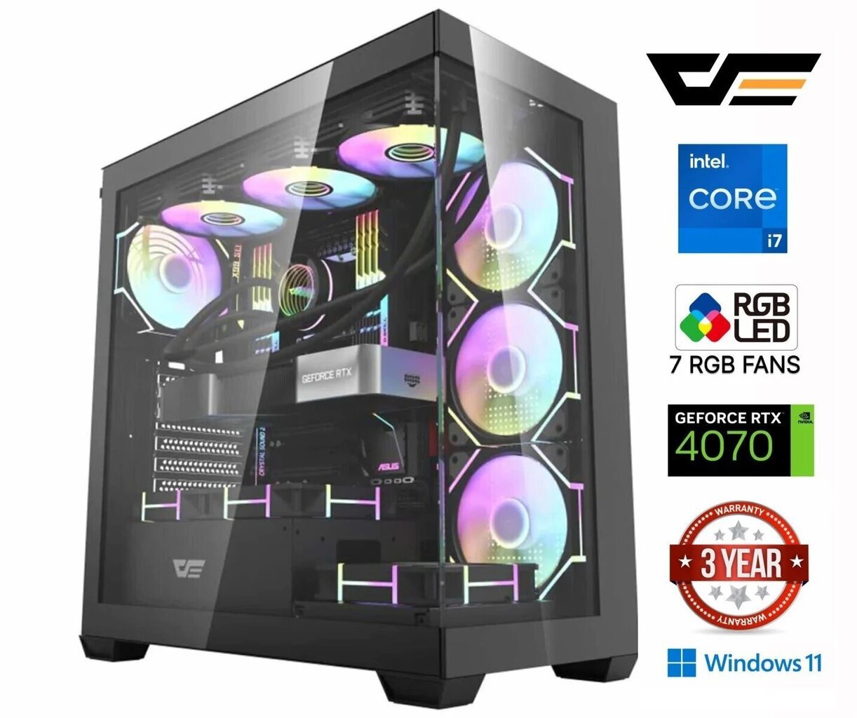 MULTI GAMING Core i7-13700F 32GB 256GB SSD NVME RTX 4070 Windows 11 hinta ja tiedot | Pöytätietokoneet | hobbyhall.fi