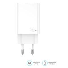 Jellico EU19 GaN 40W PD Yleinen Älykäs Laite Super Fast Charger 2x USB-C PD 20W Valkoinen hinta ja tiedot | Puhelimen laturit | hobbyhall.fi