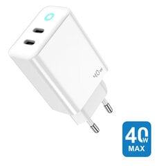 Jellico EU19 GaN 40W PD Yleinen Älykäs Laite Super Fast Charger 2x USB-C PD 20W Valkoinen hinta ja tiedot | Puhelimen laturit | hobbyhall.fi