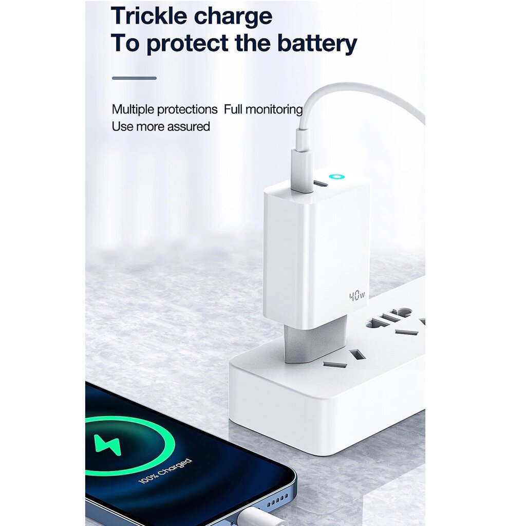 Jellico EU19 GaN 40W PD Yleinen Älykäs Laite Super Fast Charger 2x USB-C PD 20W Valkoinen hinta ja tiedot | Puhelimen laturit | hobbyhall.fi