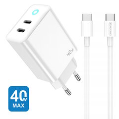 Jellico EU19 GaN 40W PD Universaali Supernopea Laturi 2x USB-C / PD USB-C 1m Kaapeli Valkoinen hinta ja tiedot | Jellico Autotuotteet | hobbyhall.fi