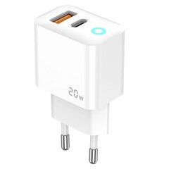 Jellico EU11 20W PD GaN Universaali Nopeasti Lataava Laturi USB-C:llä (5-12V) / USB 3A Valkoinen hinta ja tiedot | Puhelimen laturit | hobbyhall.fi