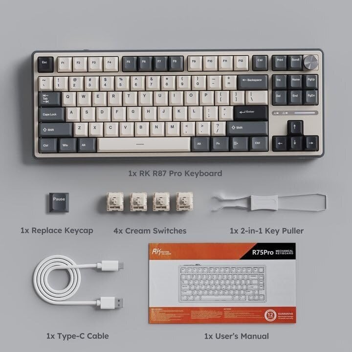 ROYAL KLUDGE R87 Pro Half Grey, Creamy Switch, US hinta ja tiedot | Näppäimistöt | hobbyhall.fi