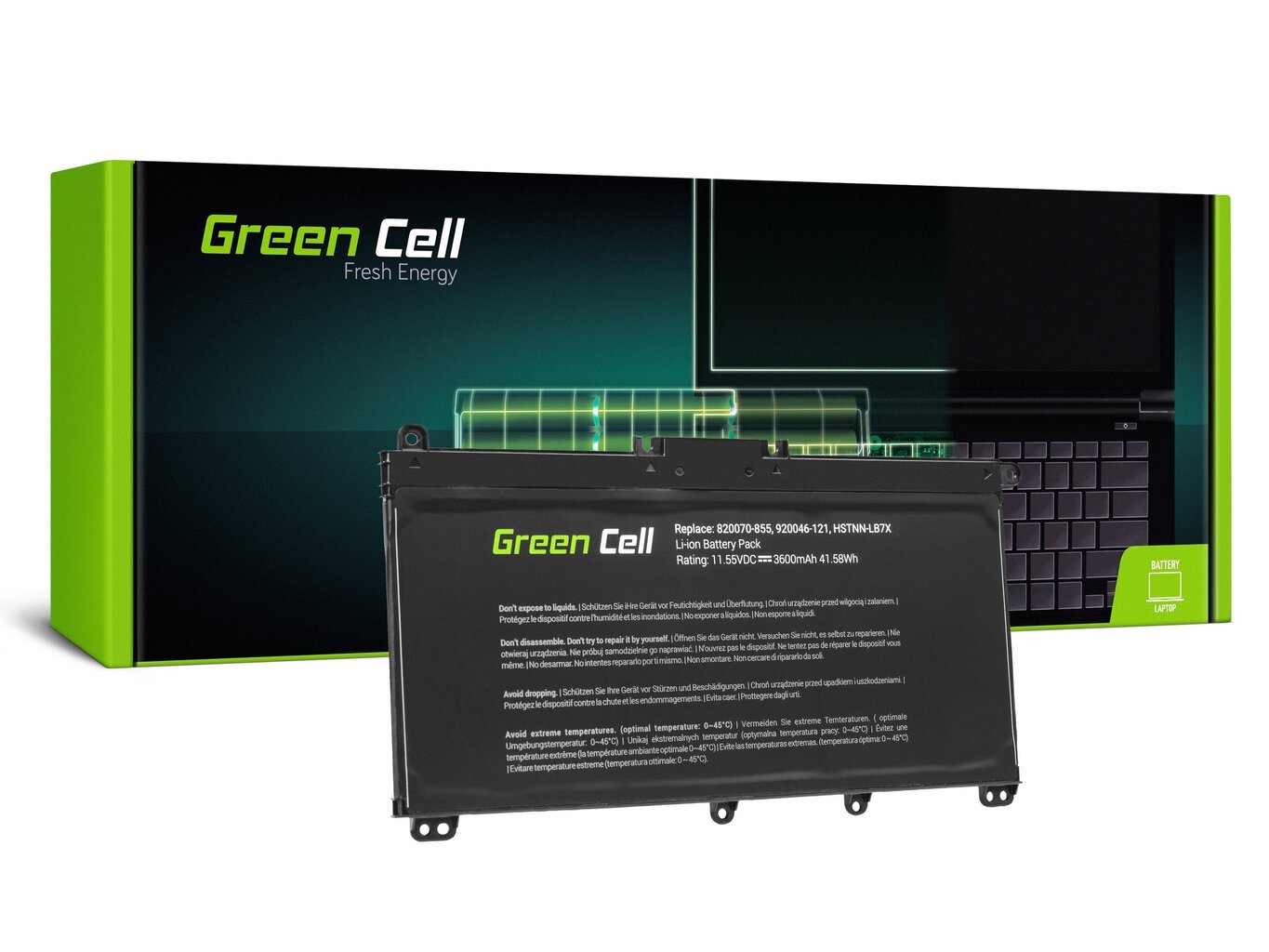 Green Cell Laptop Battery TF03XL HSTNN-LB7X 920046-421 920070-855 HP 14-BP Pavilion 14-BF 14-BK 15-CC 15-CD 15-CK 17-AR hinta ja tiedot | Kannettavien tietokoneiden akut | hobbyhall.fi
