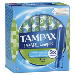 Tamponit Tampax Compak Pearl Super, 16 kpl. hinta ja tiedot | Tamponit ja terveyssiteet | hobbyhall.fi