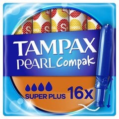 Tamponit Tampax Compak Pearl Super Plus, 16 kpl. hinta ja tiedot | Tamponit ja terveyssiteet | hobbyhall.fi