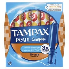 Tamponit Tampax Compak Pearl Super Plus, 16 kpl. hinta ja tiedot | Tamponit ja terveyssiteet | hobbyhall.fi