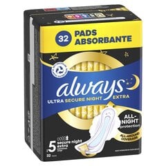 Terveyssiteet Always Ultra Secure Night Extra koko 5, 32 kpl. hinta ja tiedot | Tamponit ja terveyssiteet | hobbyhall.fi