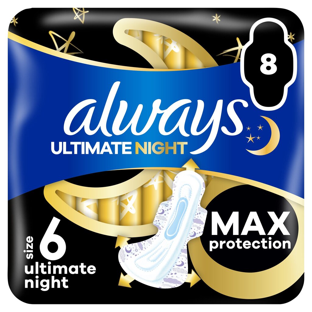 Terveyssiteet Always Ultimate Night Koko 6, 8 kpl. hinta ja tiedot | Tamponit ja terveyssiteet | hobbyhall.fi