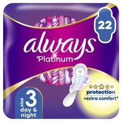 Terveyssiteet Always Platinum Size 3, Day & Night, 22 kpl. hinta ja tiedot | Tamponit ja terveyssiteet | hobbyhall.fi