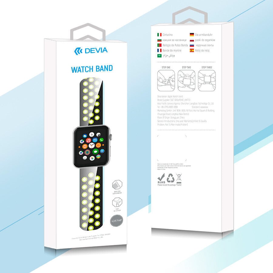 Apple Watch 40mm / 38mm Strap Deluxe Sport vaihtoranneke Devia - Yellow hinta ja tiedot | Älykellojen ja aktiivisuusrannekkeiden lisätarvikkeet | hobbyhall.fi