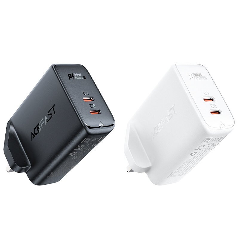 Kaksinkertainen USB-C PD 50W GaN laturi UK-pistokkeella, valkoinen hinta ja tiedot | Puhelimen laturit | hobbyhall.fi