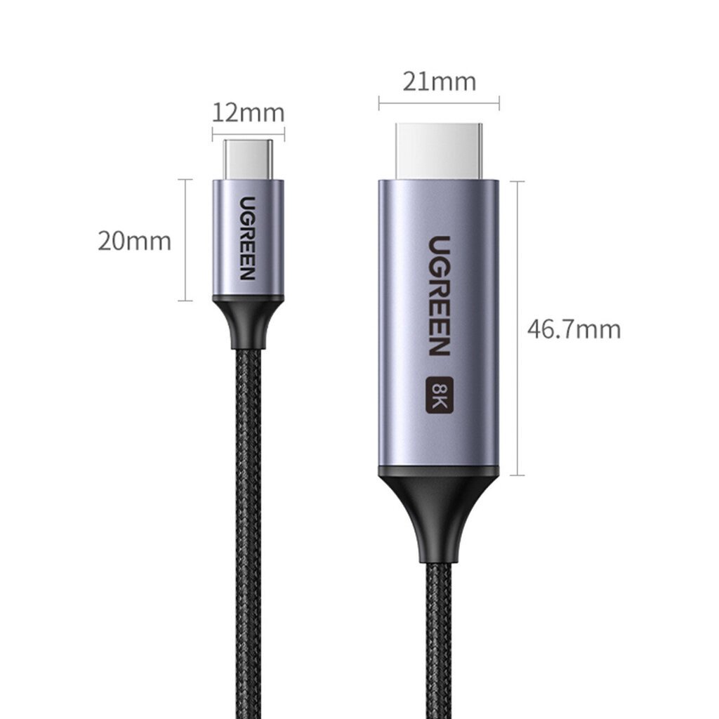 USB-C - HDMI 2.1 kaapeli 8K 60Hz, 1.5m, harmaa hinta ja tiedot | Kaapelit ja adapterit | hobbyhall.fi