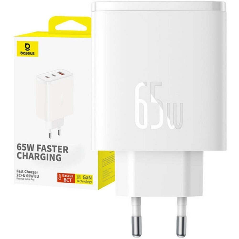 Nopea latausadapteri GaN Cube Pro 65W 2x USB-C USB-A, valkoinen hinta ja tiedot | Puhelimen laturit | hobbyhall.fi