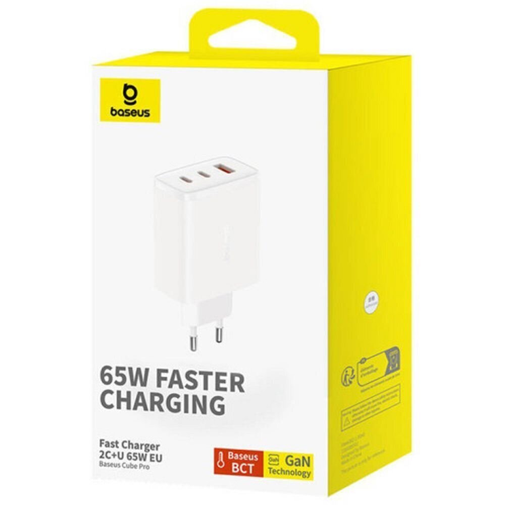 Nopea latausadapteri GaN Cube Pro 65W 2x USB-C USB-A, valkoinen hinta ja tiedot | Puhelimen laturit | hobbyhall.fi