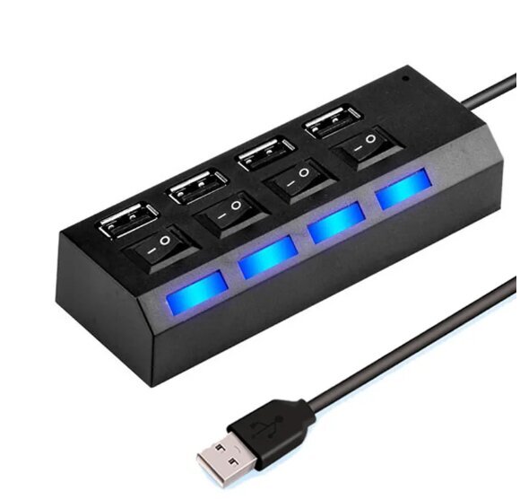 4-porttinen LED USB 2.0 -sovittimen keskitinkytkin musta hinta ja tiedot | Adapterit | hobbyhall.fi