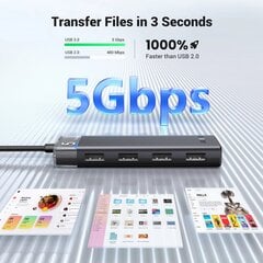 USB-A 3.0 HUB-sovitin 4 portilla ja virtakaapelilla, musta hinta ja tiedot | Adapterit | hobbyhall.fi