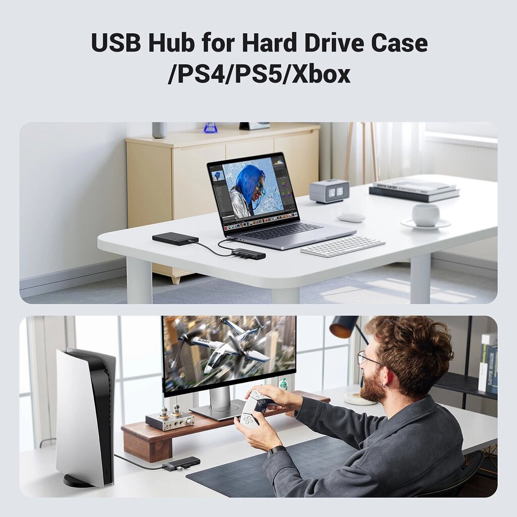 USB-A 3.0 HUB-sovitin 4 portilla ja virtakaapelilla, musta hinta ja tiedot | Adapterit | hobbyhall.fi