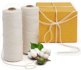 Jaomon Macrame Cotton makrameennyöri, 2 rullaa 1mm x 200m, valkoinen hinta ja tiedot | Virkkaustarvikkeet | hobbyhall.fi